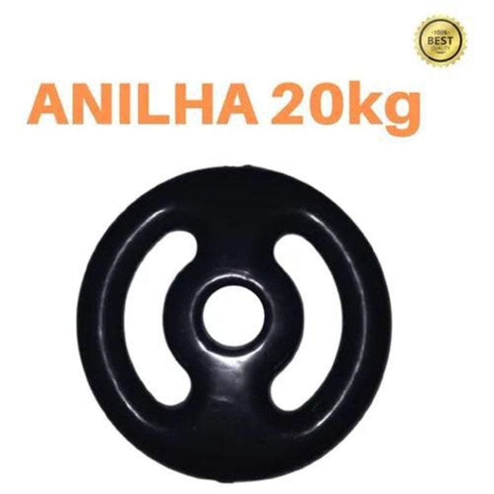 Anilha 20Kg Emborrachada Super Premium Preta Academia/Casa
