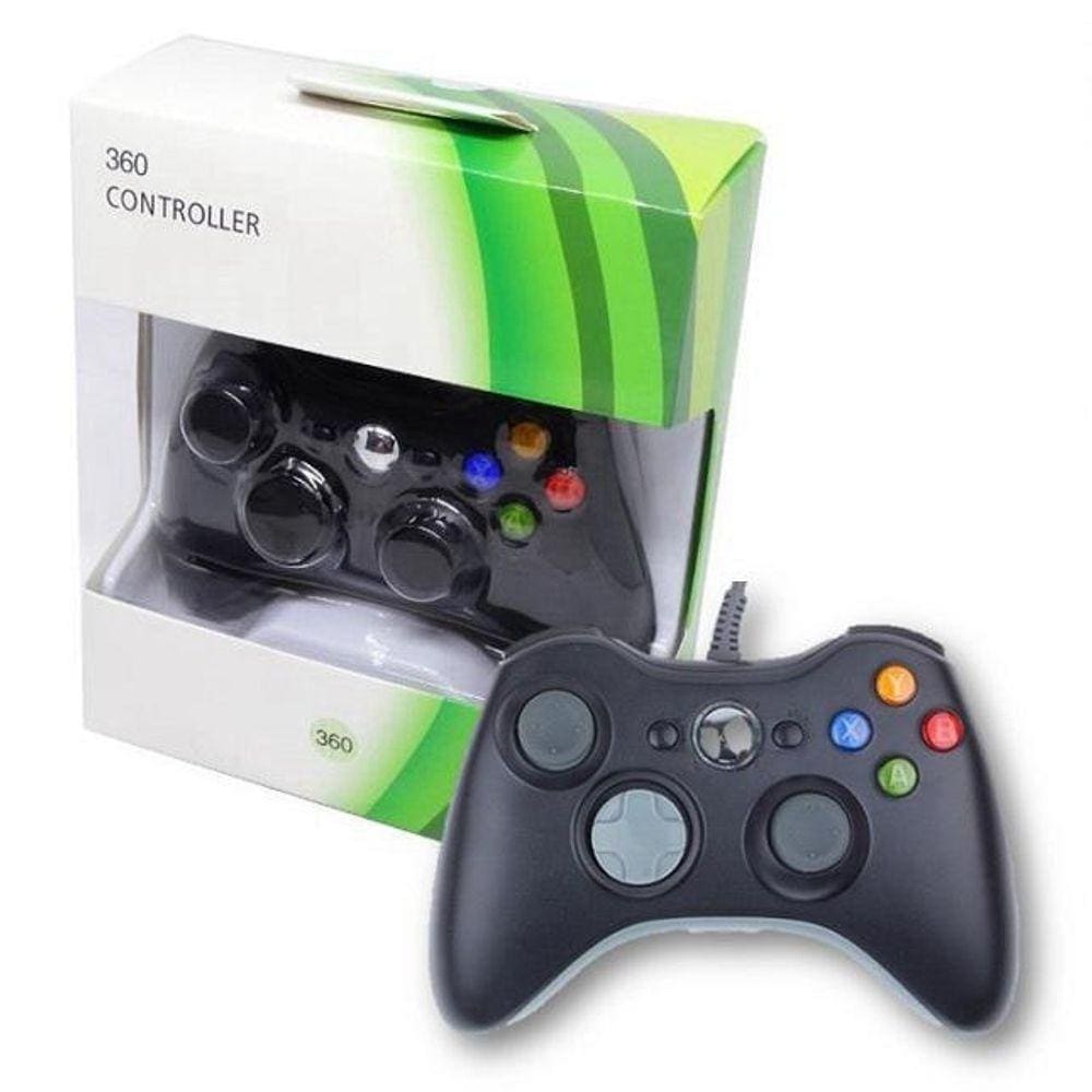 Kit 2 Controle Xbox 360 E Pc Slim Joystick Com Fio