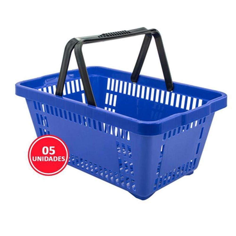 Kit 05 Cestinhas Plásticas Para Supermercado 18 Litros Azul