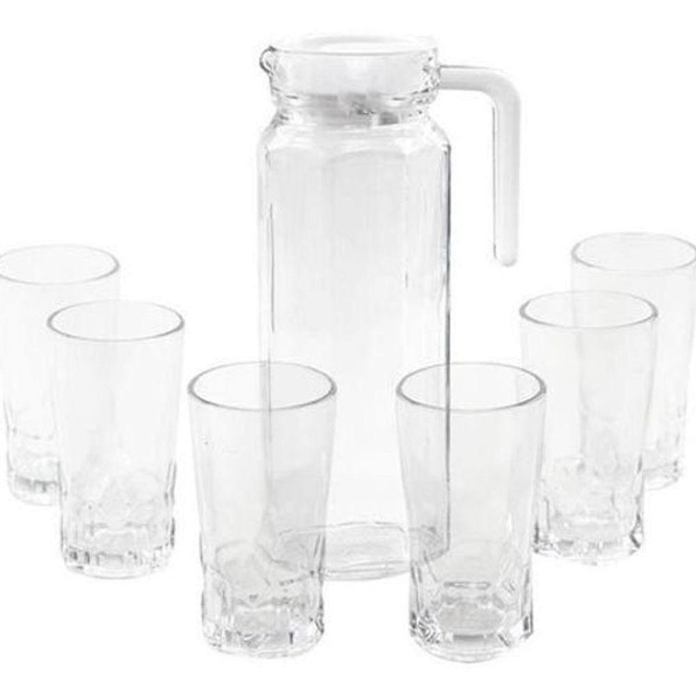 Jarra De Vidro Com 6 Copos Tampa Água Suco 1800Ml