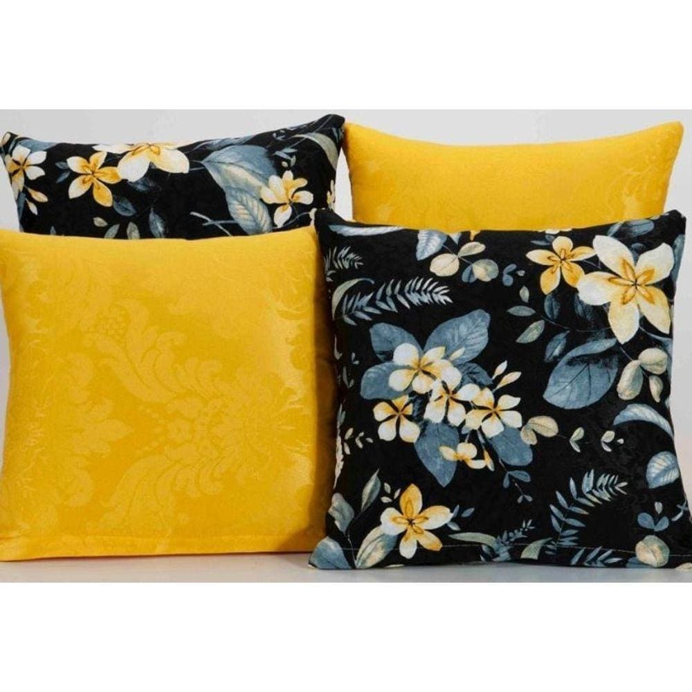 Kit 4 Almofadas Para Sofá Estampa Amarelo Com Preto