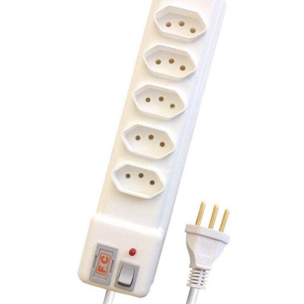 Filtro De Linha 05 Tomadas Bivolt Proteção Chave Led Branco