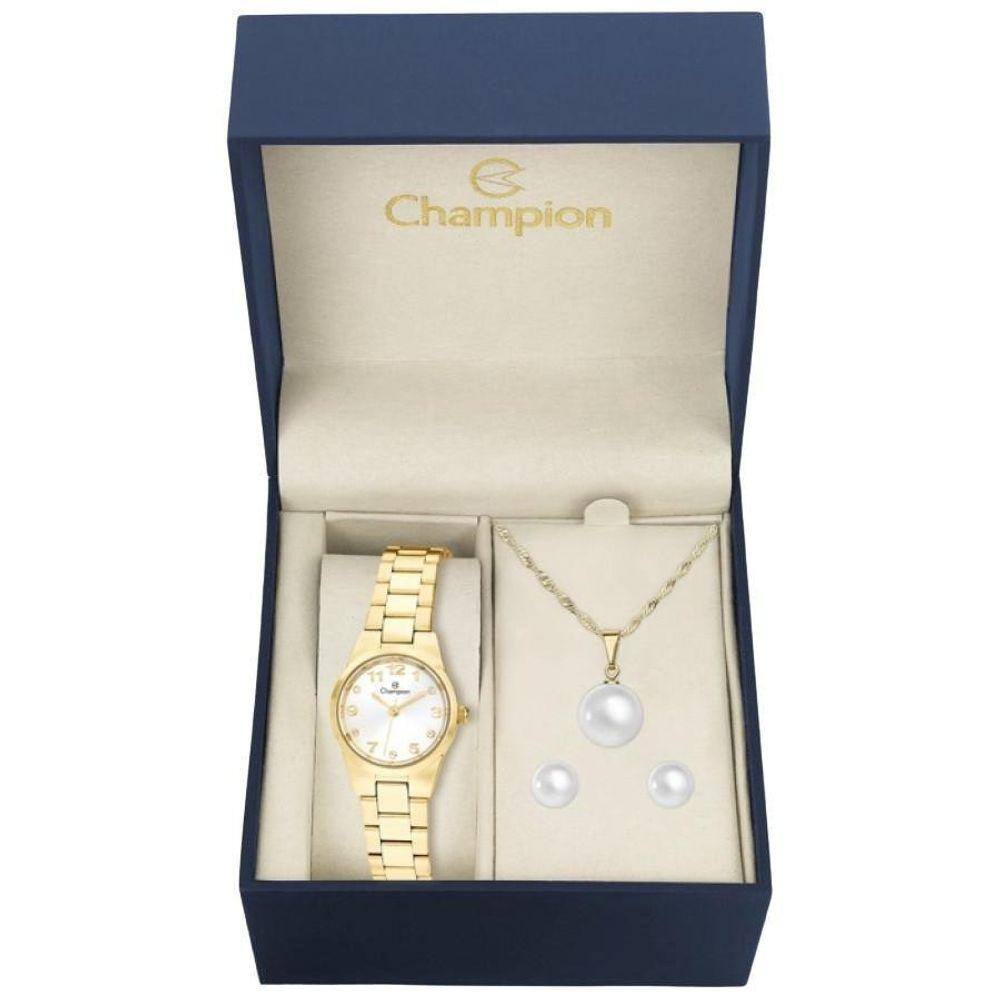 Kit Relógio Feminino Champion Dourado Ch26846W