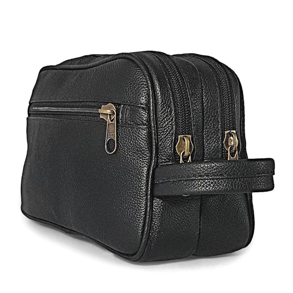 Necessaire Bolsa Mão De Couro Legítimo Grande Espaçosa Preto