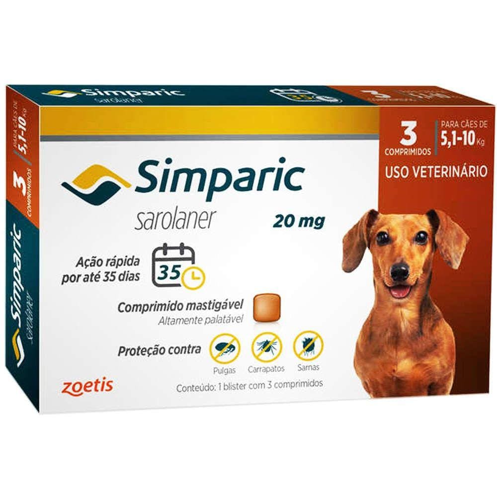 Antipulgas Para Cachorro Simparic De 5 A 10Kg 3 Comprimidos