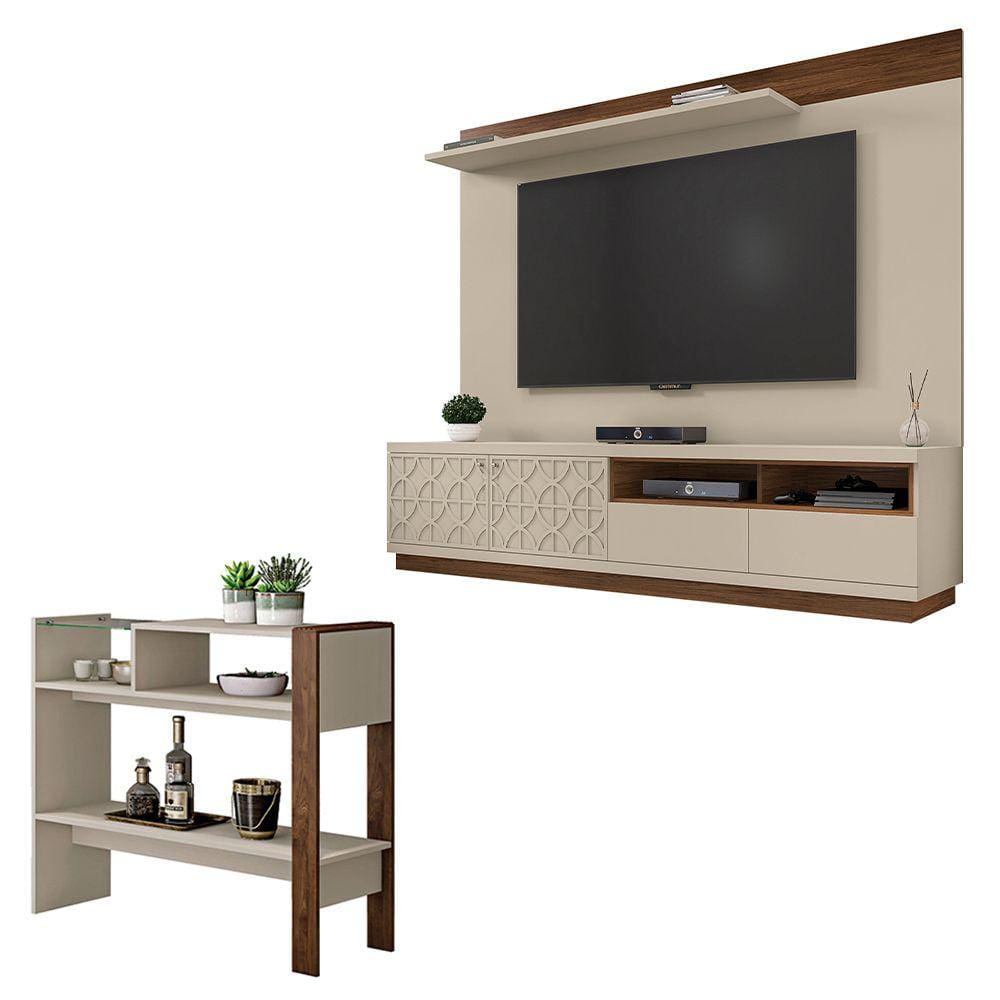 Conjunto Sala De Estar Rack Painel Aparador Renda Caemmun