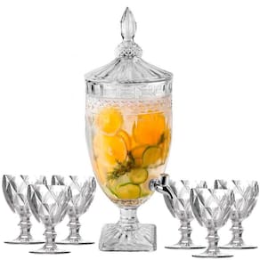 Suqueira Cristal 3,0L + 6 Taças Água Diamante Kit 7 Peças
