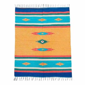 Tapete Kilim 7 Cores 100% Algodão Azul Turquesa 2Mx3M