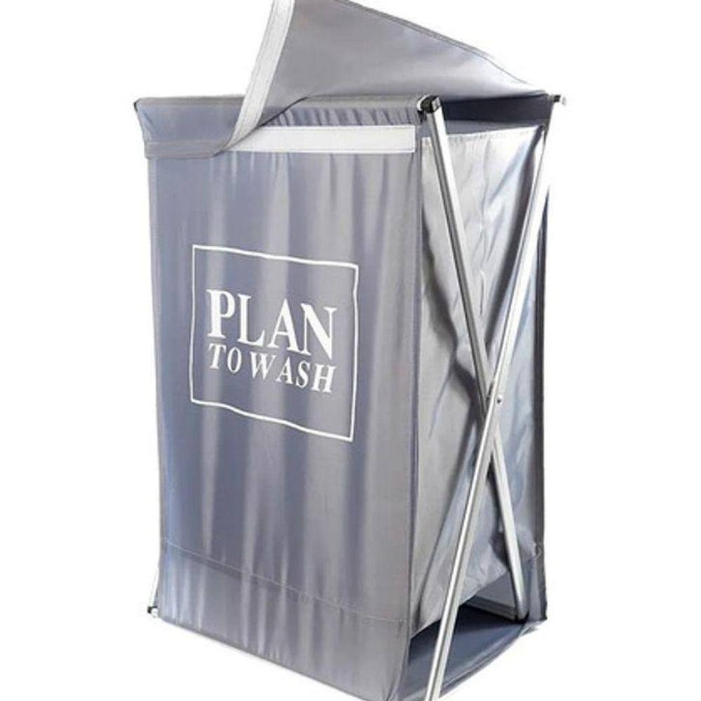Cesto De Roupas Dobrável Cinza Deluxe Com Tampa 63 X 38