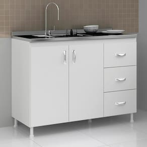Balcão De Cozinha Para Pia Sem Tampo 120 Cm Cz601 Branco - Evidência Móveis