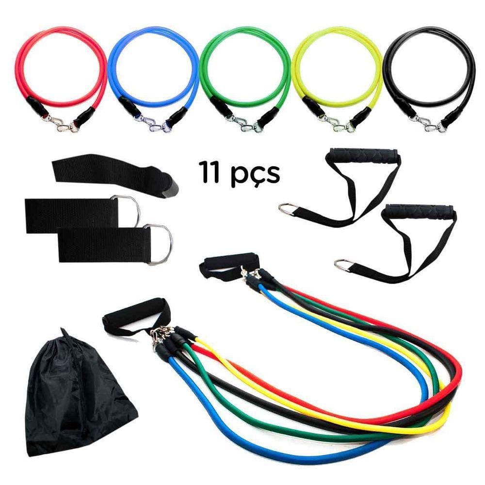Kit 11 Elástico Extensor Treino Academia Exercícios Em Casa