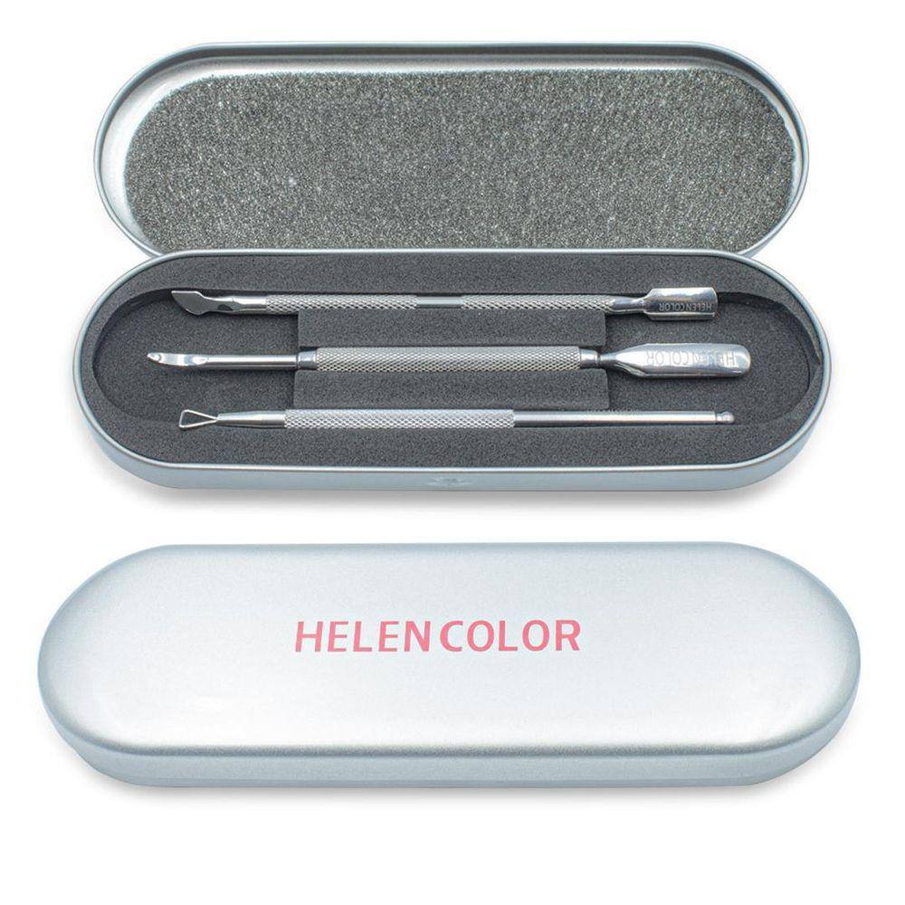 Kit De Estojo Com 3 Espátulas Inox Para Unhas E4 Helen Color