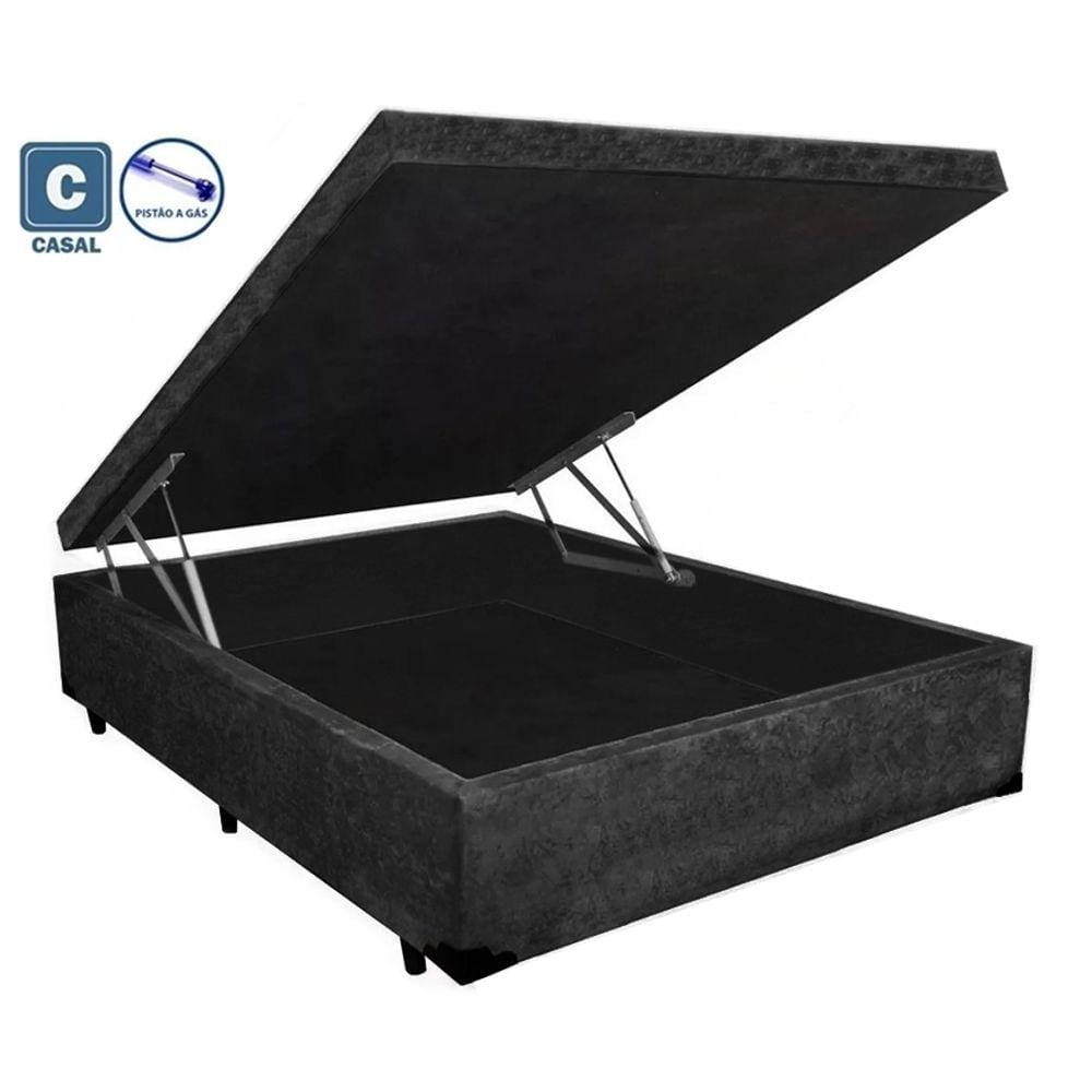 Cama Box Baú Casal Preto King Suede 138x188x41