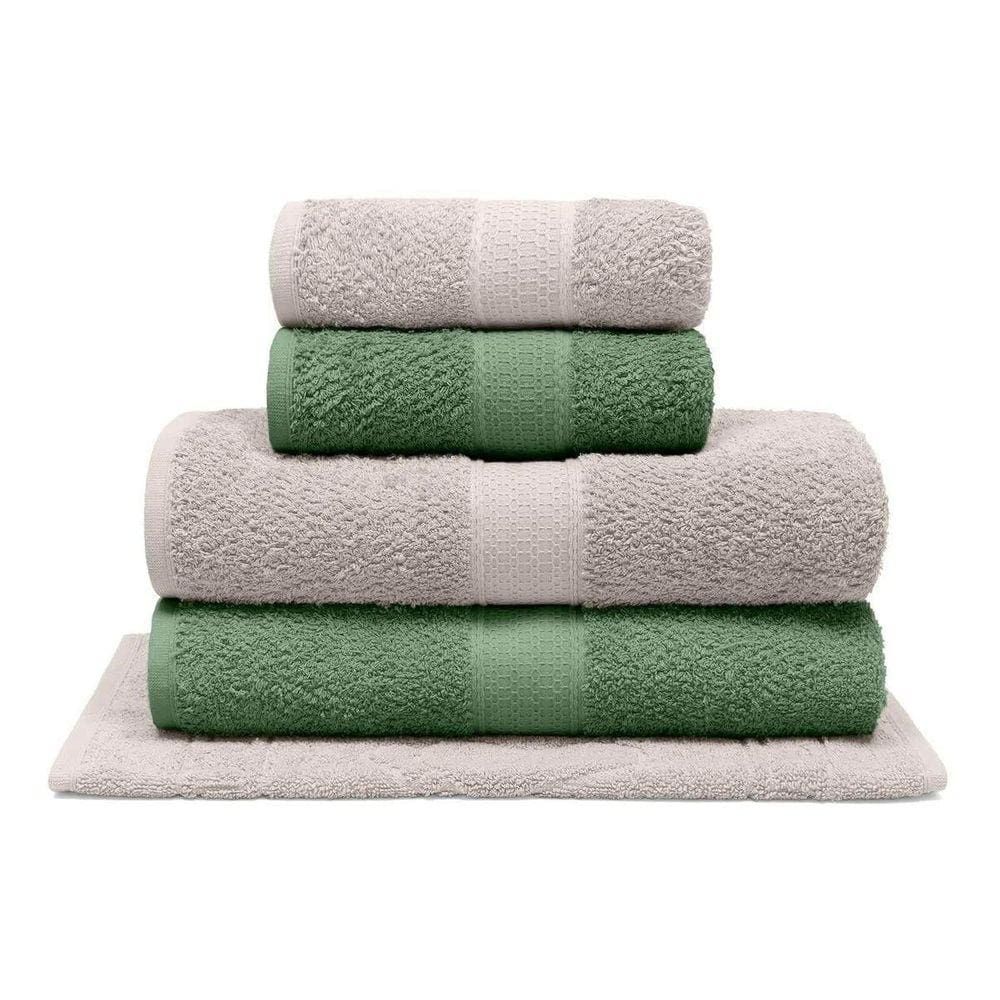 Jogo De Banho C/5 Peças Natural Gigante Cor Oliva/Bege