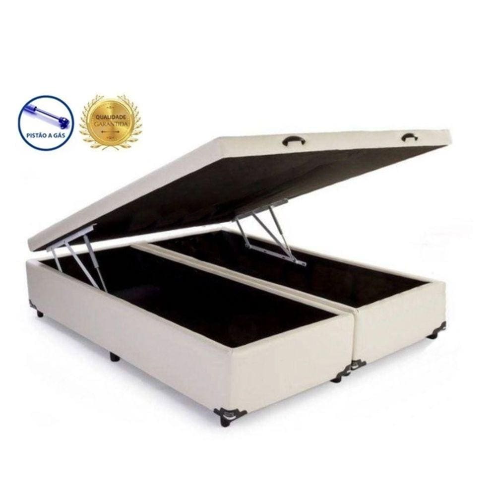 Cama Box Baú Queen Premium Bege Bipartido Com Pistão A Gás - 158x198x41