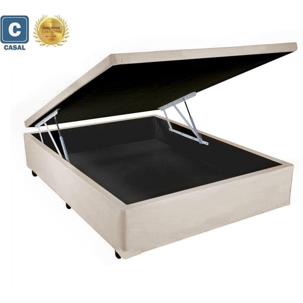 Cama Box Baú Casal Bege Kingdom Suede 138x188x41
