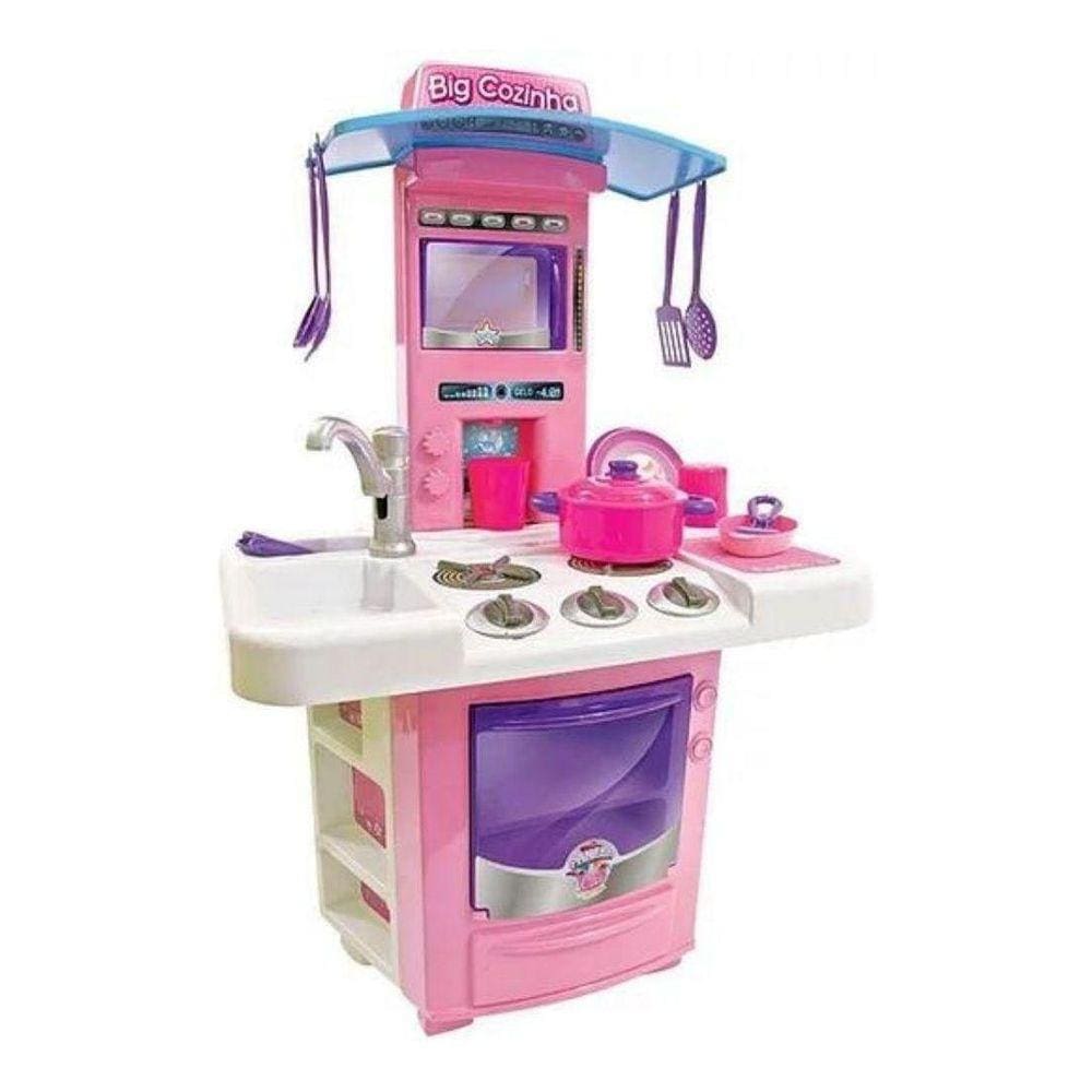 Cozinha Infantil Rosa Completa Com Pia Fogão Forno Sai Água