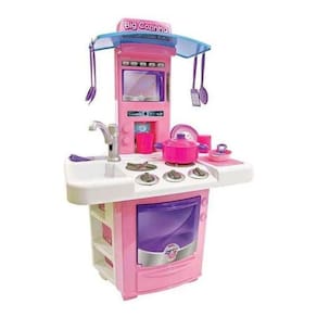 Cozinha Infantil Rosa Completa Com Pia Fogão Forno Sai Água