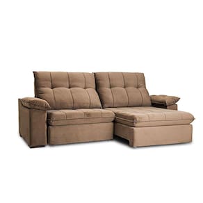 sofá 3 lugares retrátil e reclinável com usb living triton veludo tabaco 230 cm