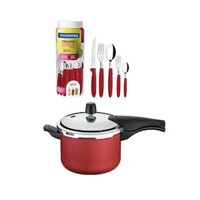 Panela Pressão 4,5L + Faqueiro 30Peças Vermelho Tramontina