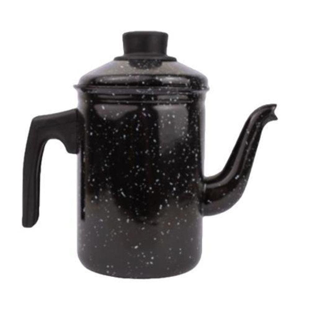 Bule De Café Chá Ágata Esmaltado Retro 1,5 Litros Preto