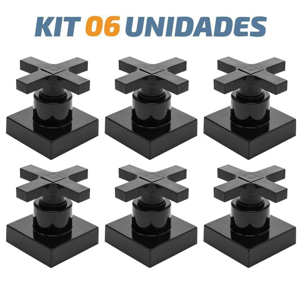 Kit 06 Acabamento Cruzeta Preto Registro Pressão Deca