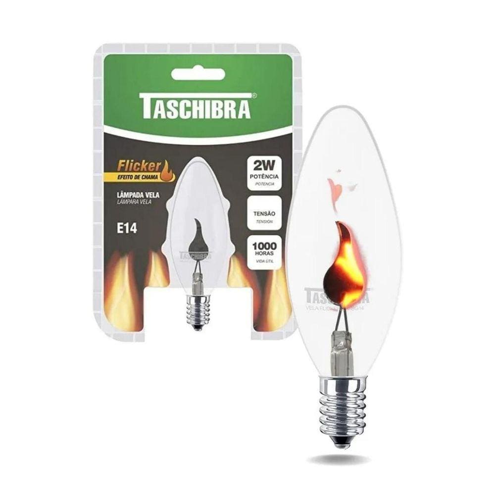 Lâmpada Vela Efeito Chama Flicker 2W Bocal E14 Taschibra