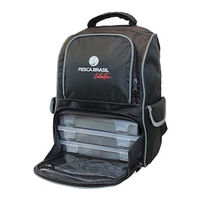 Mochila Pesca Brasil Fishing Bag 30 Litros Preta 3 Estojos