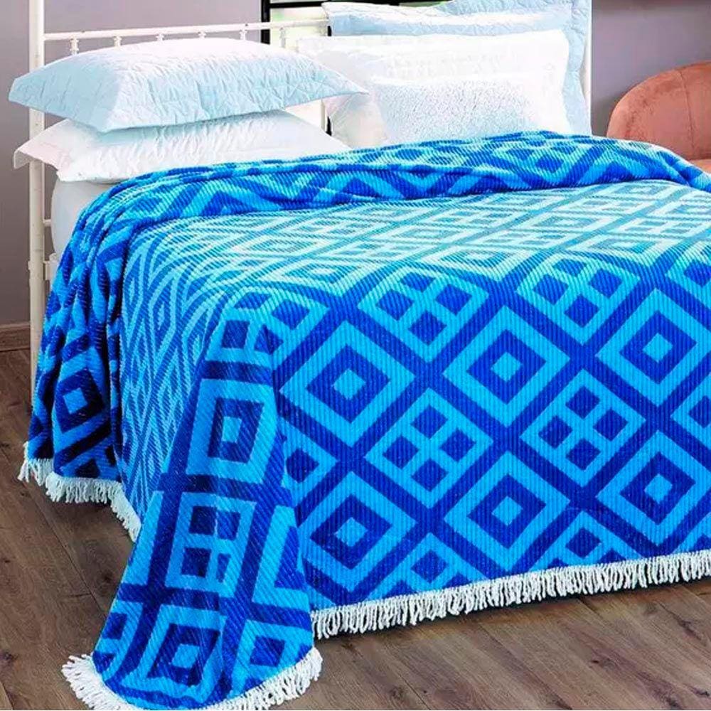 Colcha Casal Chenille Canelada Gabriela Azul Jolitex