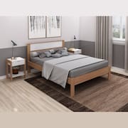 Cama de Casal Grande 196 cm Com Cabeceira Quarto Adulto Amêndoa Marrom Madeira Branco