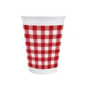 Copo de Plástico Xadrez Vermelho - 200mL - 25 Unidades