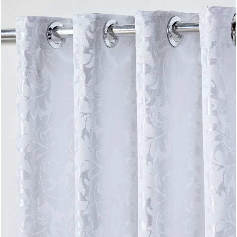 Cortina Jacquard 2,80 X 2,30 Para Quarto Ou Sala Cor Branco Com Ilhós Cromado