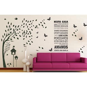 Adesivo Decorativo de Parede 2 Frase Nesta Casa e Árvore