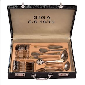 Faqueiro Inox 84 Peças Detalhe Dourado Luxo