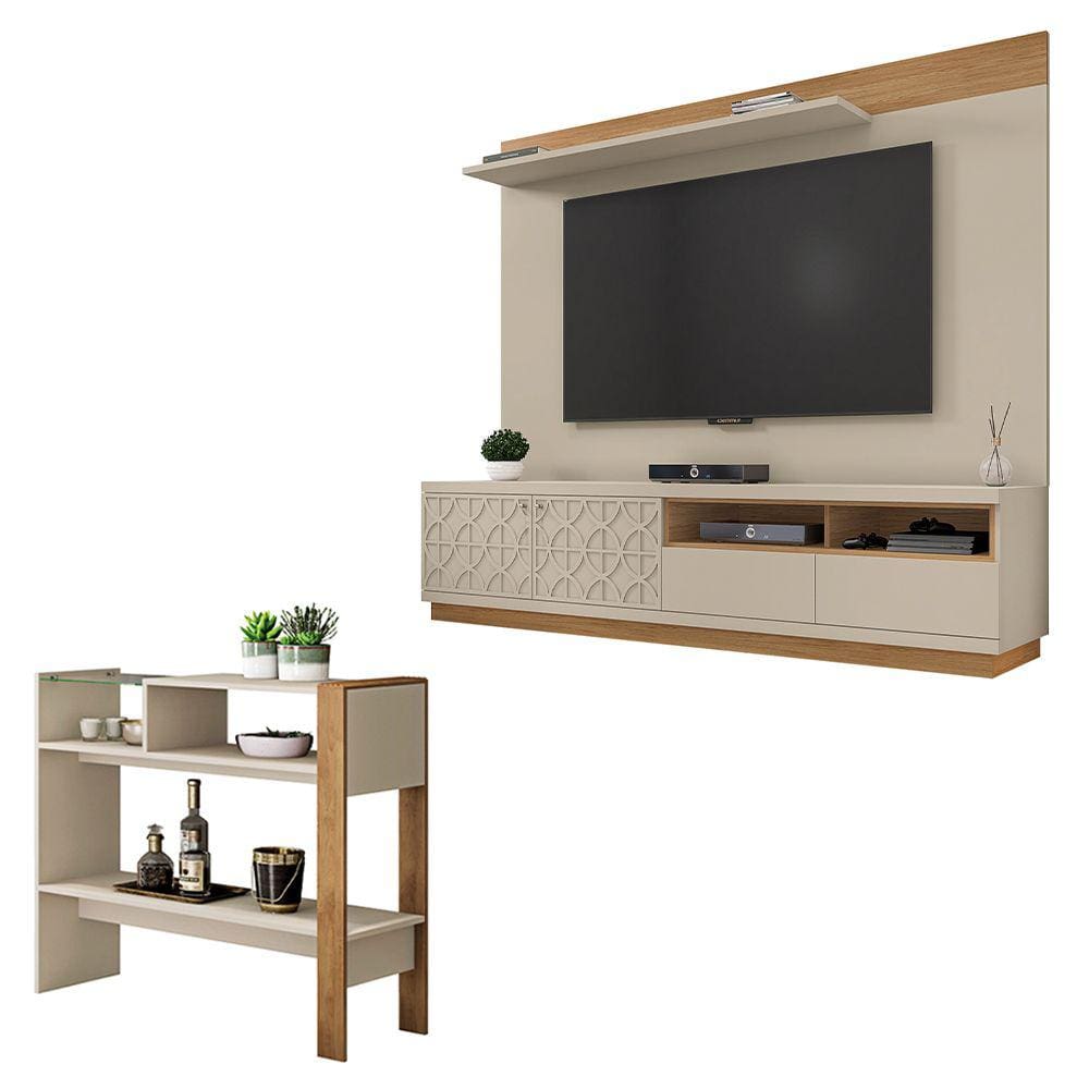 Conjunto Sala De Estar Rack Painel Aparador Renda Caemmun