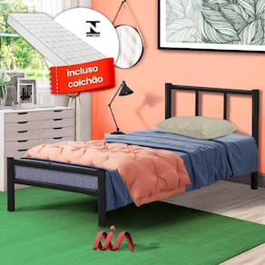 Cama De Ferro Tubular Com Colchão Solteiro 78 Resistente Laís Preto Primoart