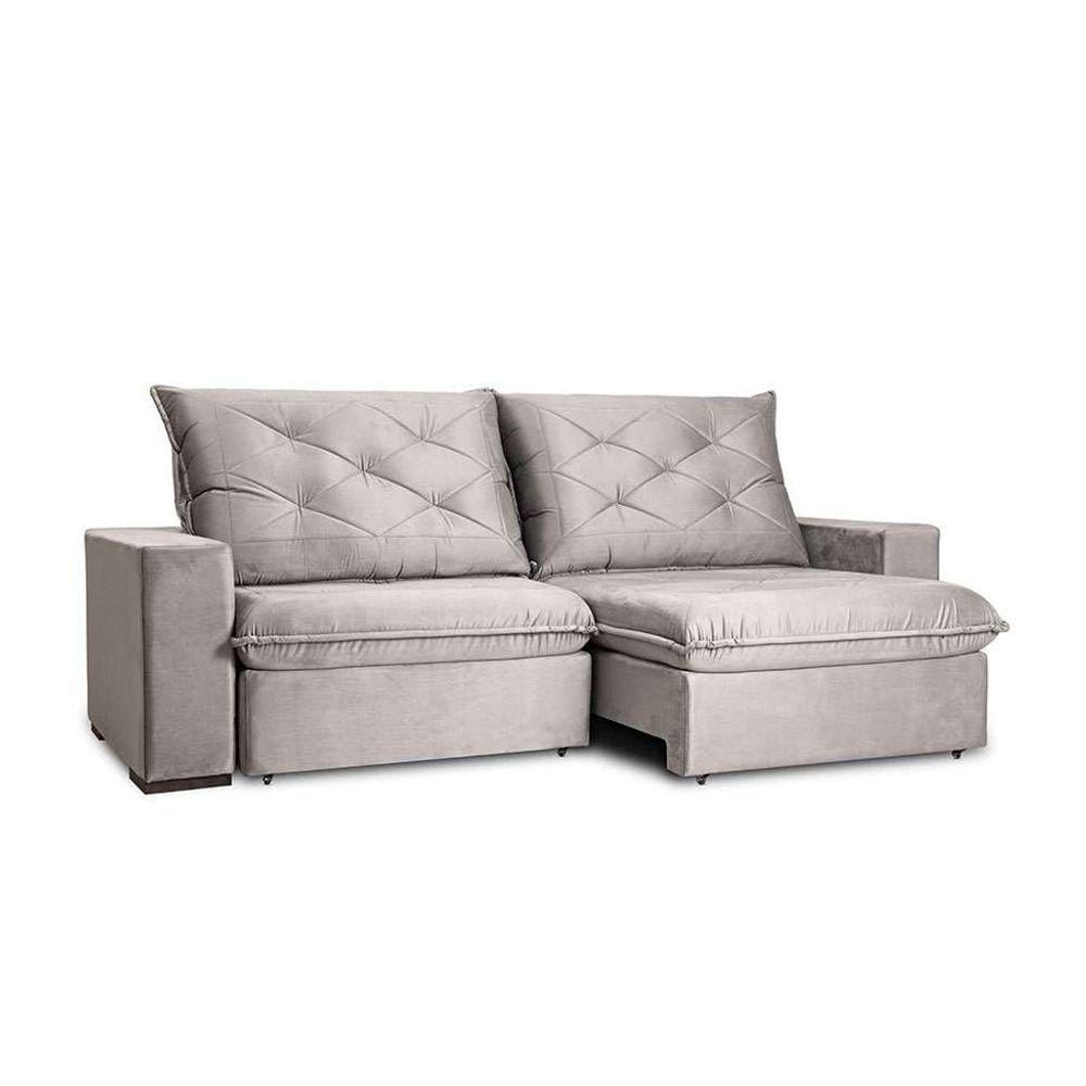sofá 3 lugares retrátil e reclinável living premier veludo cinza 230 cm