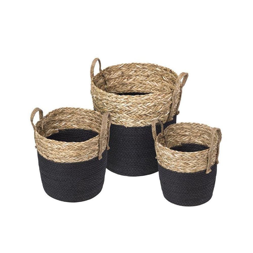 Kit 3 Cestos Boxbit Patong Em Fibra Natural E Preta Preta