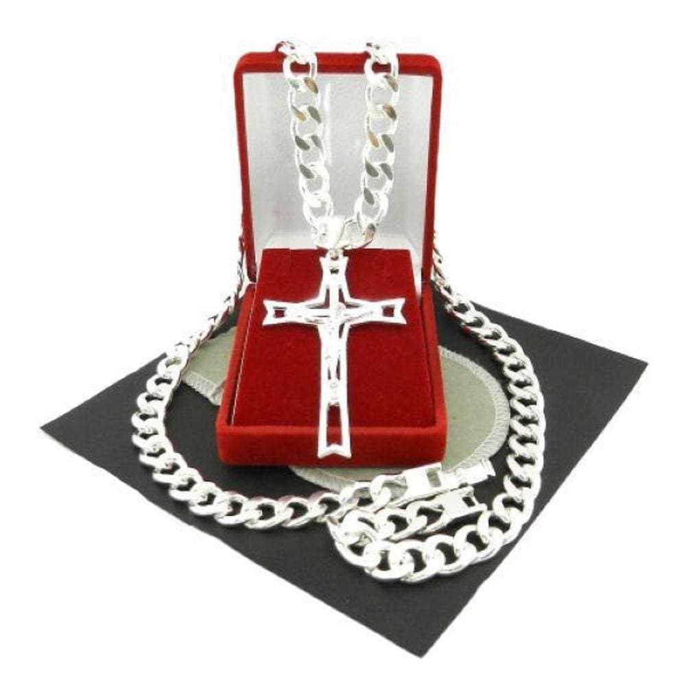 Corrente Masculina 60Cm 1Cm Cruz Folheada Prata Cr104