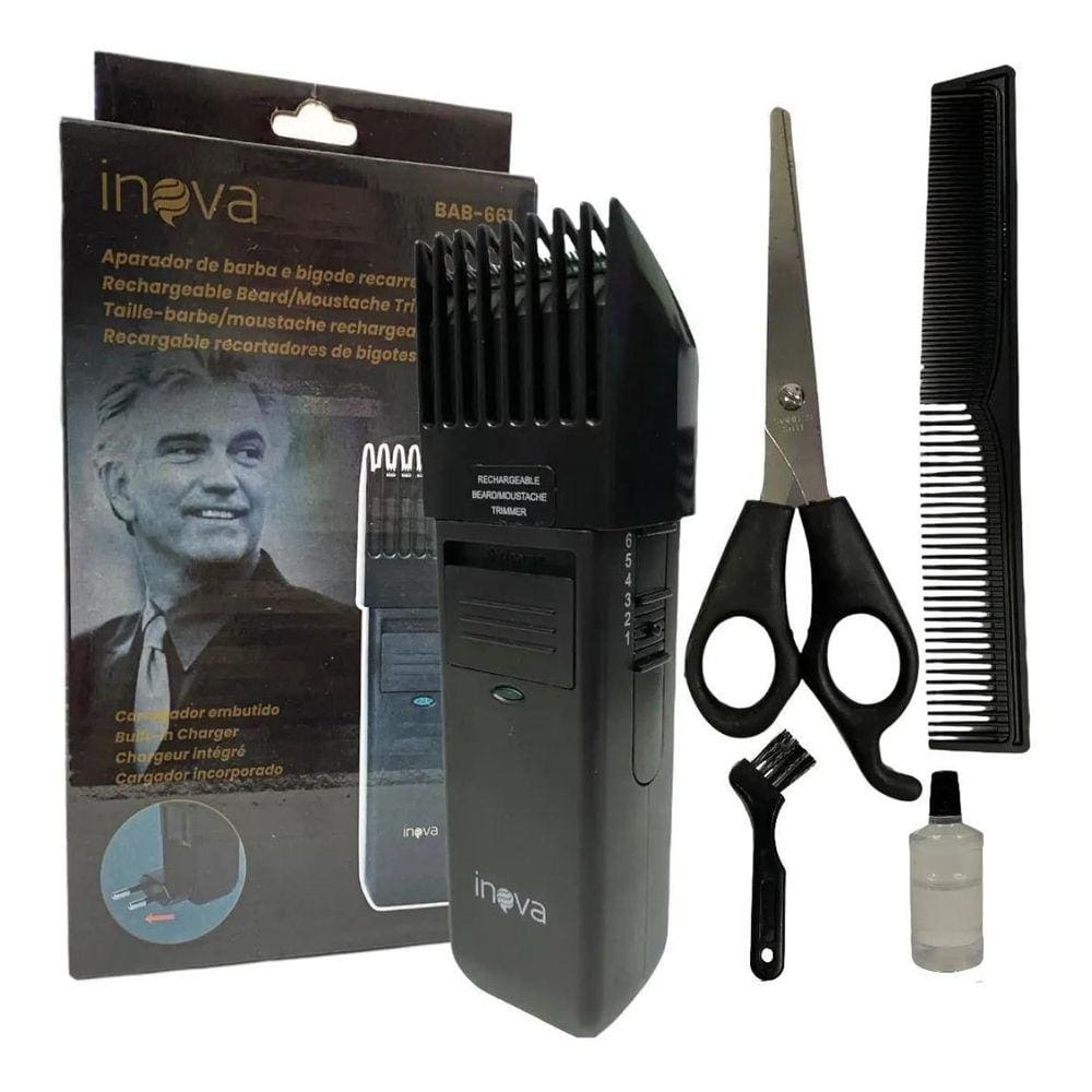 Kit Maquininha De Cortar Cabelo E Barba + Tesoura + Pente