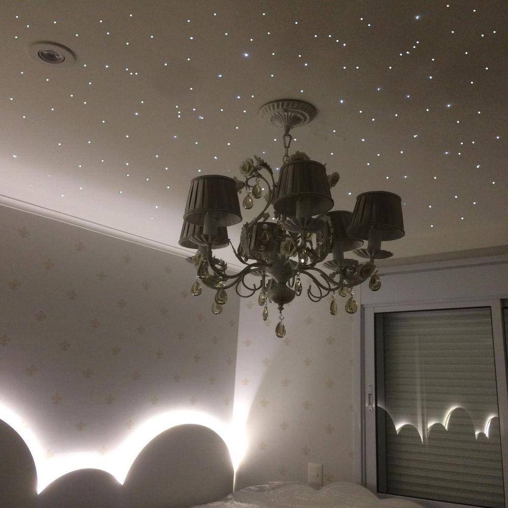 Iluminação Fibra Óptica Noite Estrelado Quarto Gesso 100 Rgb