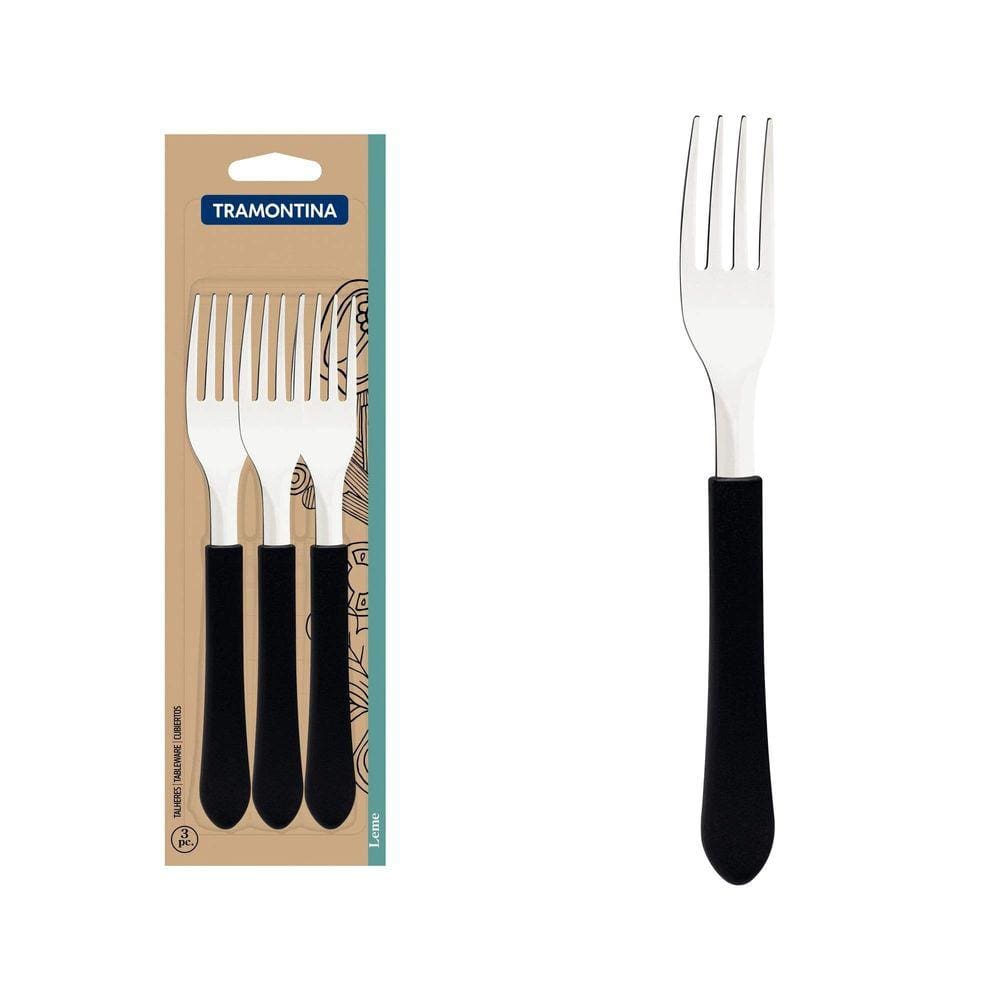 Conjunto de Garfos de Mesa Tramontina Leme com Lâminas em Aço Inox e Cabos de Polipropileno Preto 3 Peças Tramontina