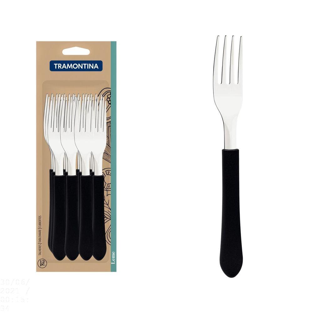 Conjunto de Garfos de Mesa Tramontina Leme com Lâminas em Aço Inox e Cabos de Polipropileno Preto 12 Peças Tramontina