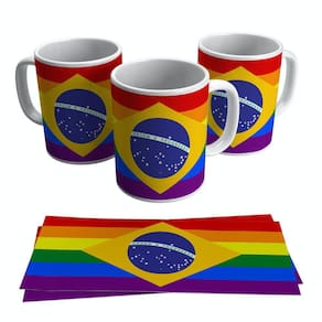 Caneca Bandeira Do Brasil Lgbt Cores Orgulho Gay 325ml