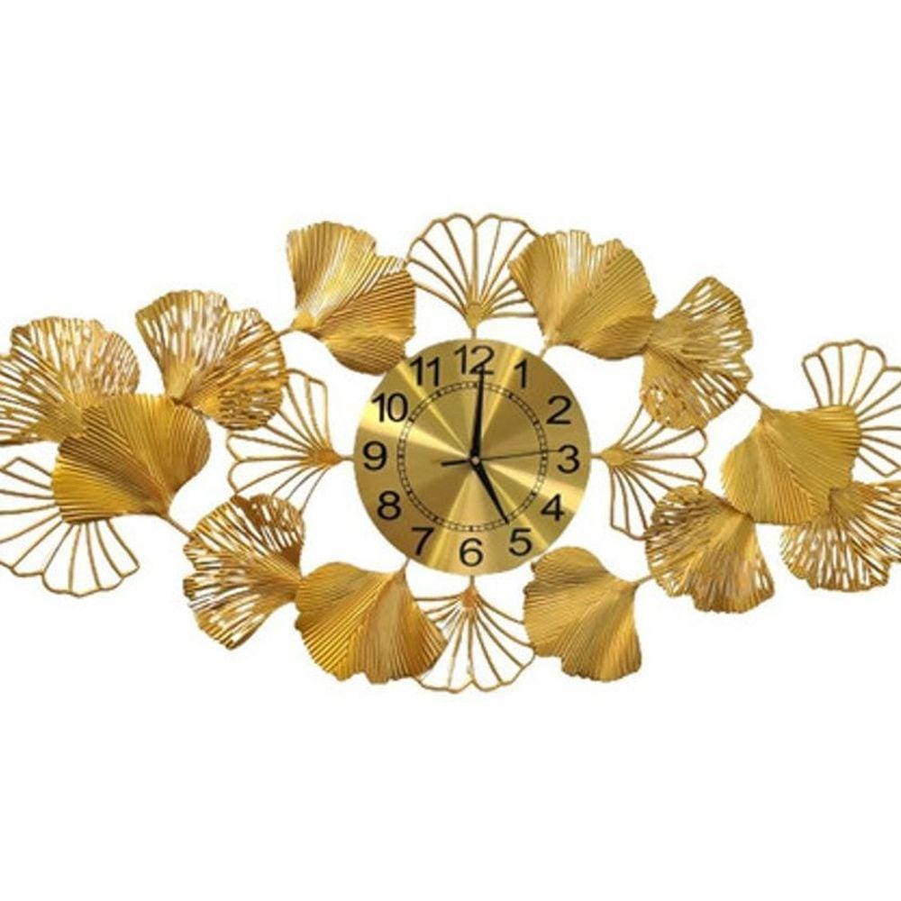 Relógio De Parede 3D Design Europeu Metal Folhas 90X46