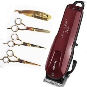 Maquina Kemei 2600+Kit Tesouras De Corte Cabelo Profissional