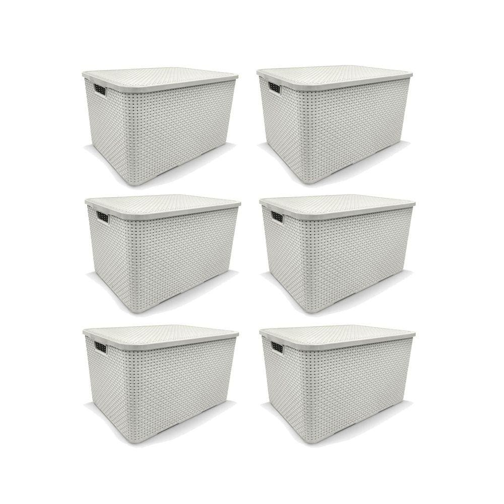 Kit 6 Caixas Organizadoras Rattan Branca 15 Litros Arqplast