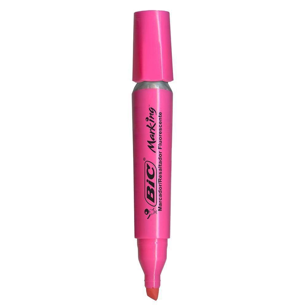 Caneta Marca Texto Bic Marking Profissional Rosa Cx 12Un