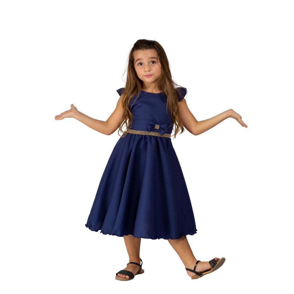 Vestido Casual Azul Marinho Infantil De Festa 15 Anos Liso