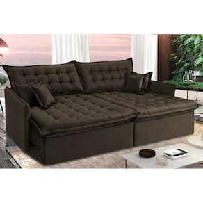 Sofá Sem Caixa Retrátil Reclinável 2,35m Cama inBox Versátil. com Pillow Top e Molas Velusoft